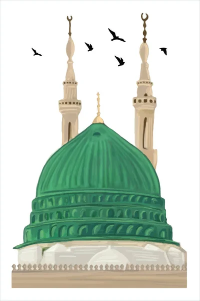 Masjid Nabawi Mecca Saudi Arabia Hand Drawn Sketch Vector Illustration Stock Vector