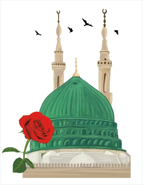 Masjid Nabawi Mecca Saudi Arabia Hand Drawn Sketch Vector Illustration Stock Illustration