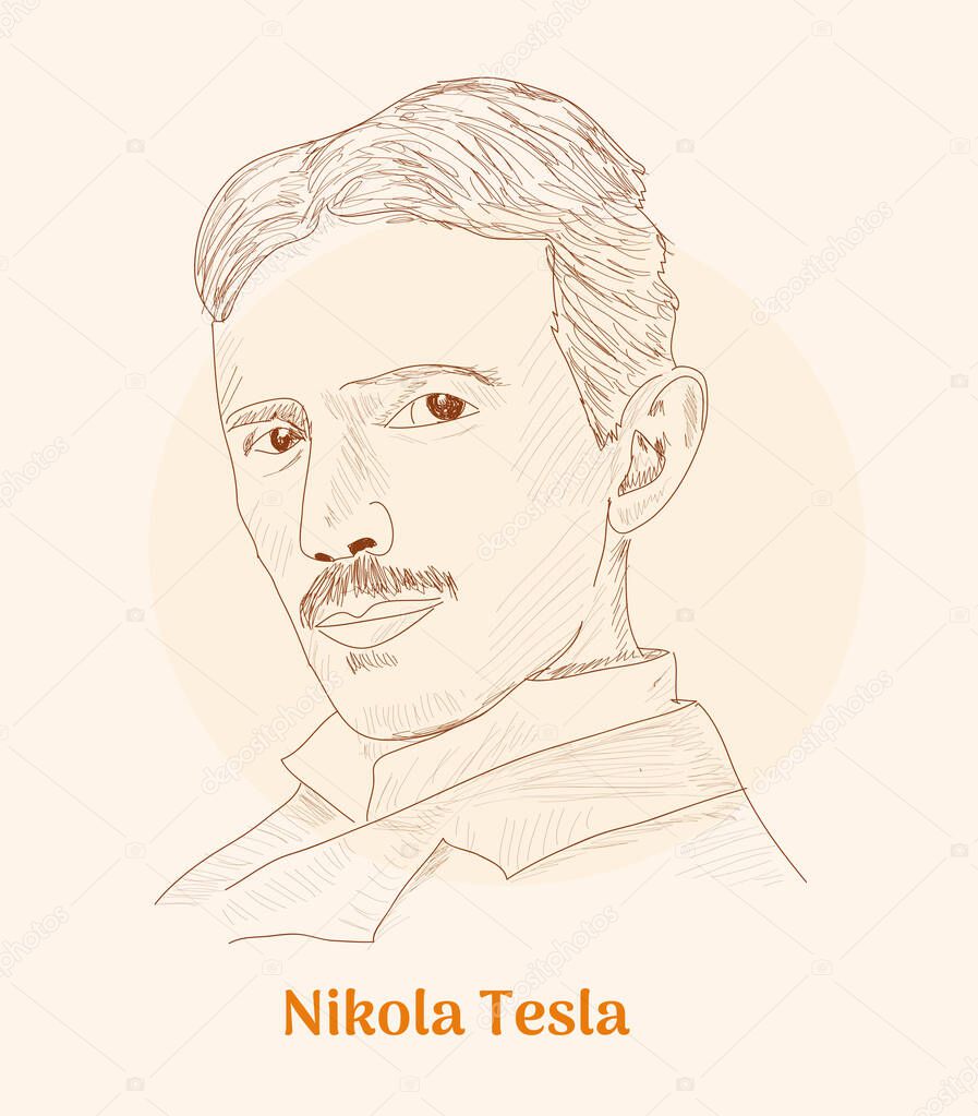 'Nikola Tesla' hand drawing vector illustration