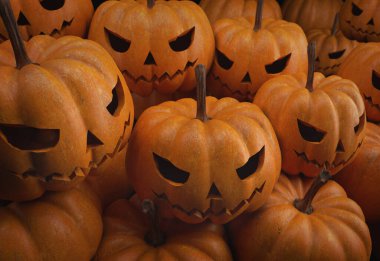 Bir sürü cadılar bayramı balkabağı. Cadılar Bayramı konsepti.