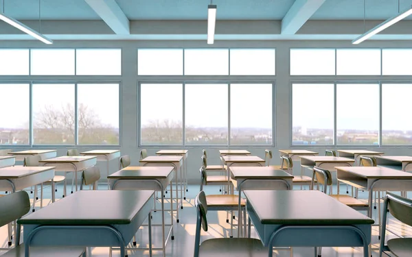 Klassenzimmer Mit Stühlen Schreibtischen Ohne Schüler Darstellung — Stockfoto