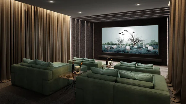 Luxury home theater room.3d rendering