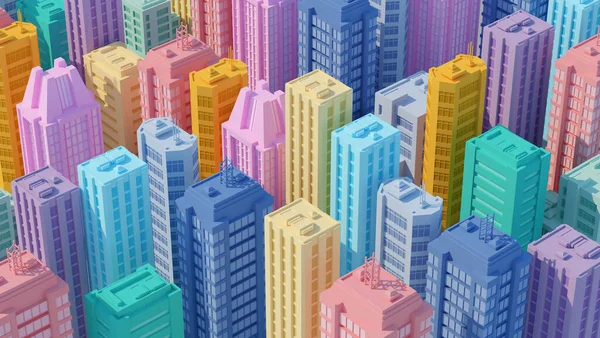 Isometric City Colorful Skyscapers Rendering — Stock Photo, Image