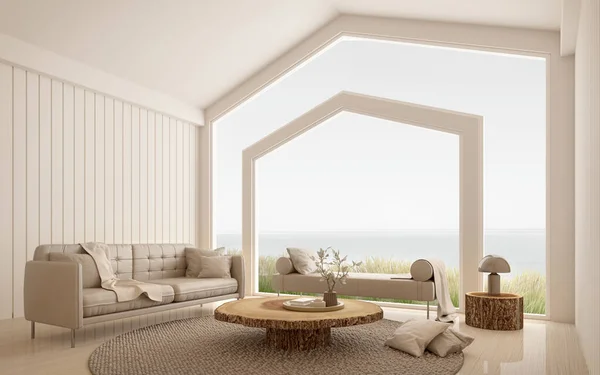 Modern Living Room Nordic Style House Sea View Rendering — Stockfoto