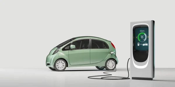 Elektrische Auto Opladen Met Witte Achtergrond Rendering — Stockfoto