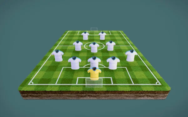 Football Soccer Pitch Blank Football Shirts Formation Rendering — Stock Photo, Image