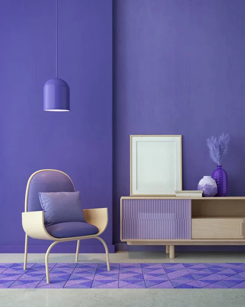 Violet Zimmer Very Peri Chair Schrank Lampe Und Leere Leinwände — Stockfoto