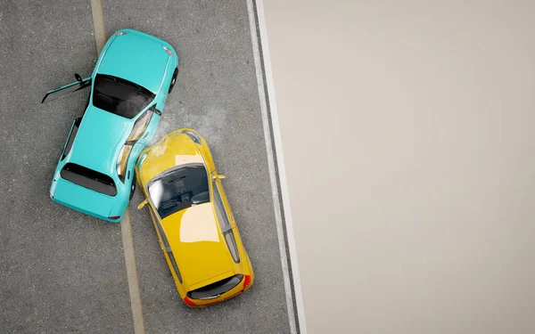 Two Cars Crash Accident Top View Concept Insurance Rendering — 스톡 사진