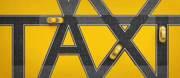 Straßenansicht Mit Taxi Auf Gelbem Hintergrund Rendering — Stockfoto