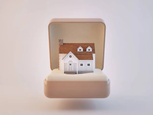 Ringbox 3Dレンダリング内の家 — ストック写真