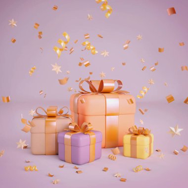 Altın kurdeleli pastel hediye kutusu seti.