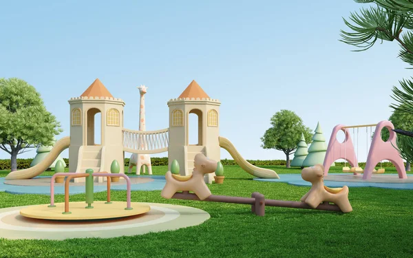 Plac Zabaw Dla Dzieci Pastelowym Kolorze Rendering — Zdjęcie stockowe