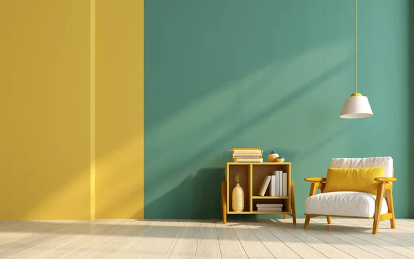 Mock Zimmer Modernen Stil Mit Sessel Schrank Auf Gelbem Und — Stockfoto