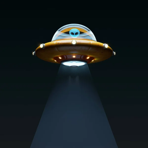 UFO flying with alien and  abduct beam at night.3d rendering