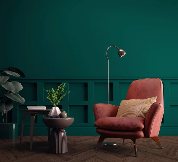 Living Room Interior Armchair Pillow Lamp Table Plant Art Deco — ストック写真