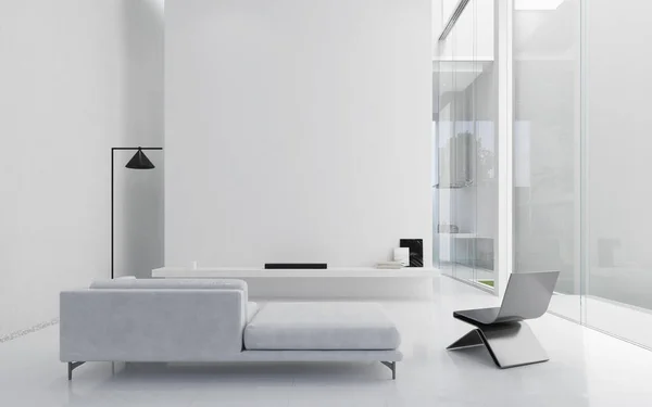 Minimales Interieur Wohnzimmer Schwarz Weiße Möbel Weißem Raum Rendering — Stockfoto