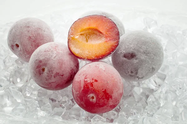 Fresh Plum Berries Quick Freeze Ice Closeup —  Fotos de Stock