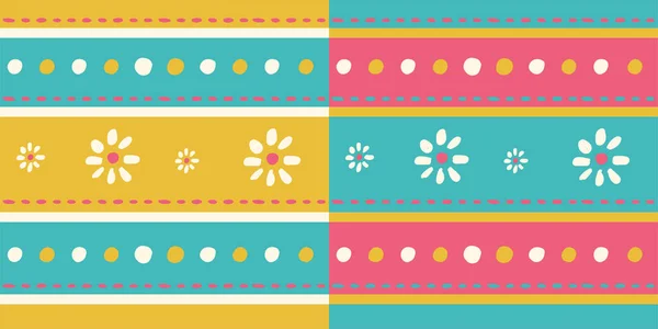 Color Ornament Hand Drawing Repeating Elements Flowers Dots — Archivo Imágenes Vectoriales