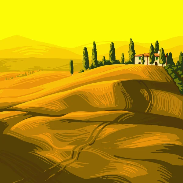 Paesaggio toscano nel giallo oliva — Vettoriale Stock
