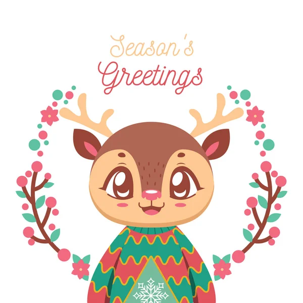 Χαιρετώντας Ένα Χαριτωμένο Μικρό Ταράνδο Ένα Άσχημο Χριστουγεννιάτικο Πουλόβερ — Διανυσματικό Αρχείο
