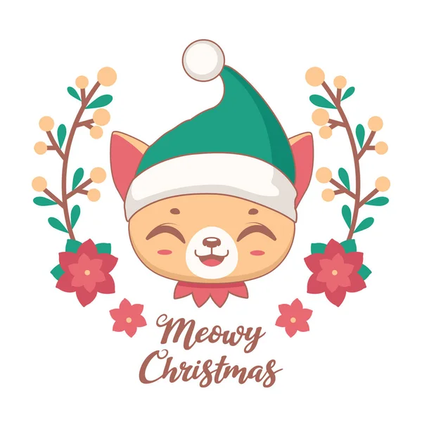 Мягкое Рождественское Приветствие Милой Веселой Кошкой Шляпе Санты — стоковый вектор