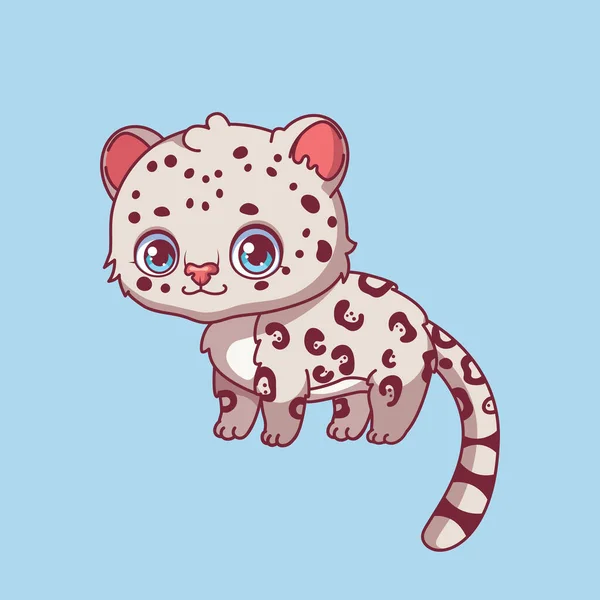 Illustrazione Leopardo Della Neve Del Fumetto Sfondo Colorato — Vettoriale Stock