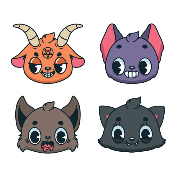 Kolekcja Czterech Zwierząt Halloween Tradycyjnym Stylu Kreskówki — Wektor stockowy