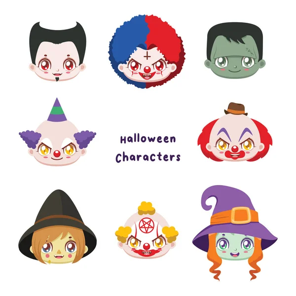 Colección Ocho Personajes Diferentes Halloween — Vector de stock