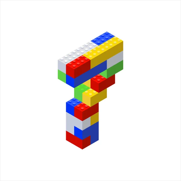Numero isometrico 7 assemblato da blocchi di plastica. Costruttore per bambini.Illustrazione vettoriale. — Vettoriale Stock