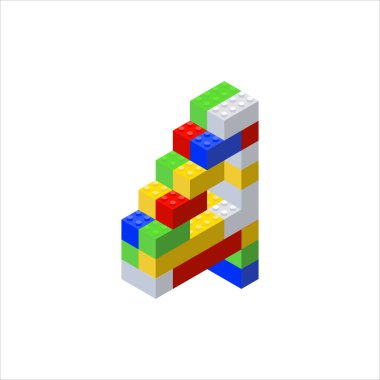Plastik bloklardan oluşturulmuş Isometric mektup 4. Vektör illüstrasyonu.