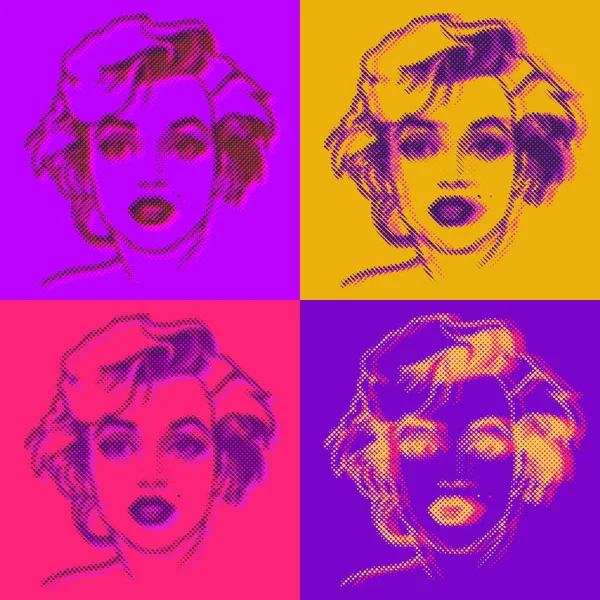 Concepto para un retrato-dibujo de Merlin Monroe en medio tono estilo pop-art. Para la decoración de interiores. Ilustración vectorial. — Vector de stock