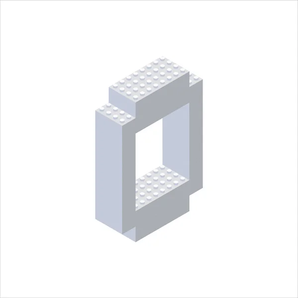 Ισομετρική γράμμα 0 σε γκρι σε λευκό φόντο που συλλέγονται από πλαστικά μπλοκ. Εικονογράφηση διανύσματος. — Διανυσματικό Αρχείο