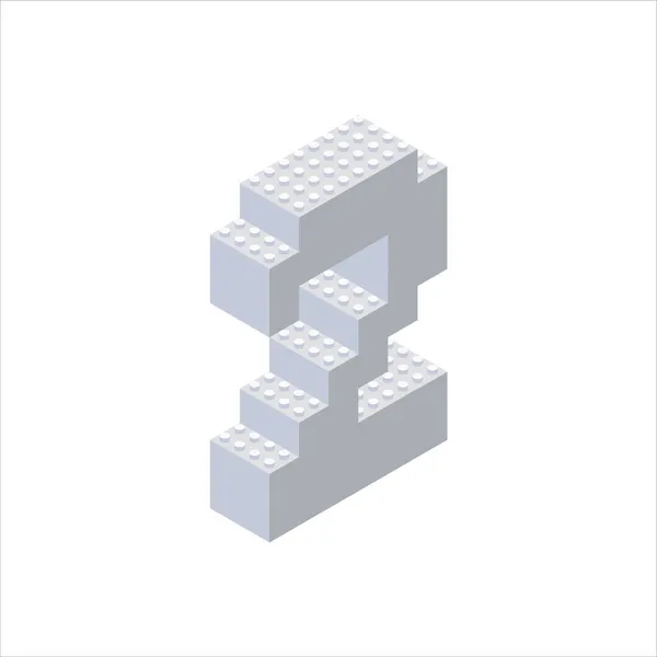Ισομετρική επιστολή 2 σε γκρι σε λευκό φόντο που συλλέγονται από πλαστικά μπλοκ. Εικονογράφηση διανύσματος. — Διανυσματικό Αρχείο