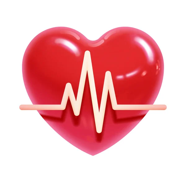 Realistic Volumetric Drawing Heart Cardiogram White Background Printing Decorating Postcards — Stok Vektör