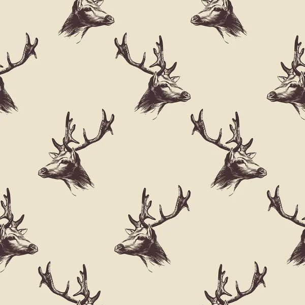 Hand Drawn Deer Head Pattern Beige Background Printing Paper Textiles — Stock vektor