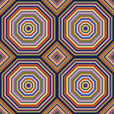 Pattern of multi-colored polyhedrons for printing, design, carpet making. Vector illustration.