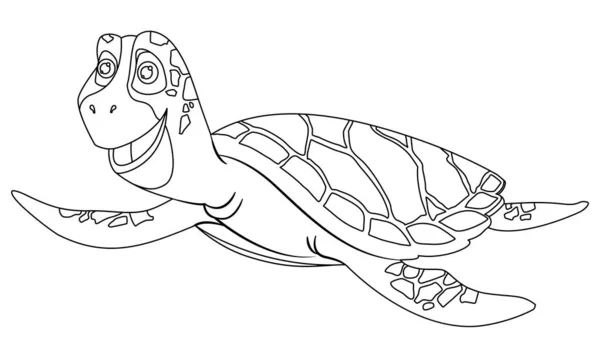 Vrolijke cartoon zeeschildpad in een lineaire stijl voor printbare kinderen kleuren.Vector illustratie. — Stockvector