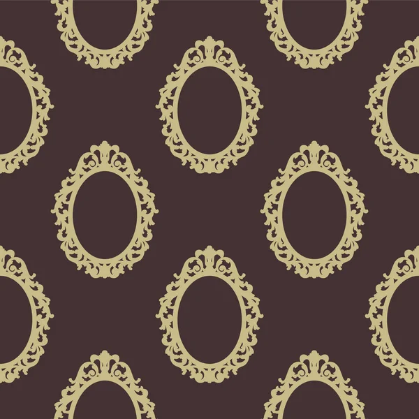 Patrón de marcos de encaje ovalados en estilo vintage sobre un fondo marrón para impresión y diseño. Ilustración vectorial. — Vector de stock
