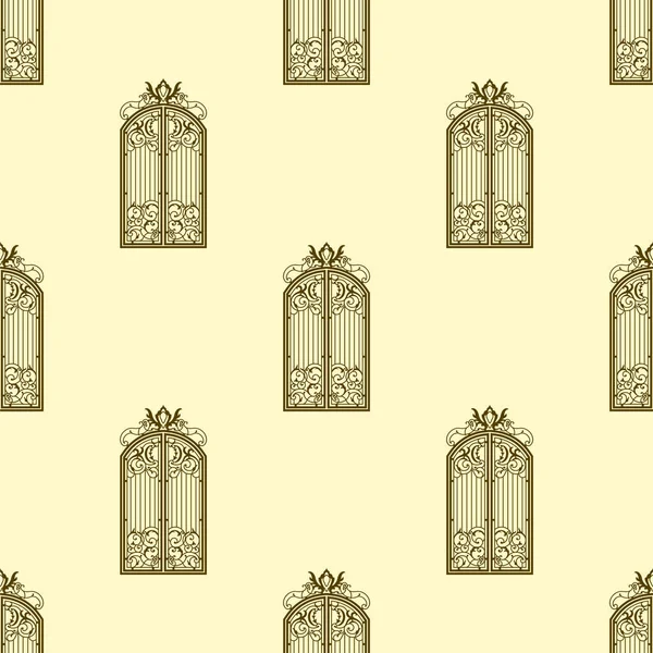 Patrón vintage de puertas caladas forjadas cerradas para impresión y decoración. Ilustración vectorial. — Vector de stock