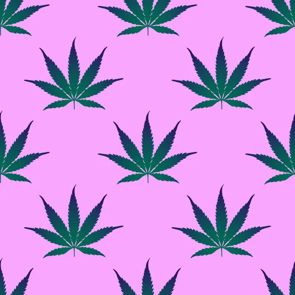 Een patroon van cannabisbladeren op een lila achtergrond in een platte stijl voor print en design. Vectorillustratie. — Stockvector