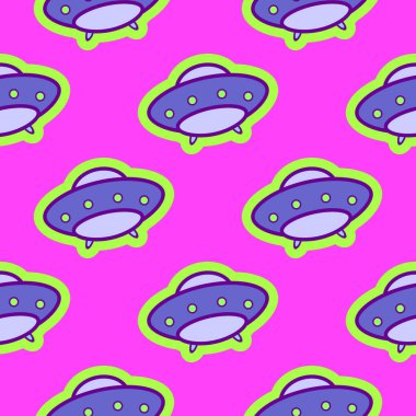 Parmak izi ve dekorasyon için çizgi film tarzında parlak UFO deseni. Vektör ortamı.