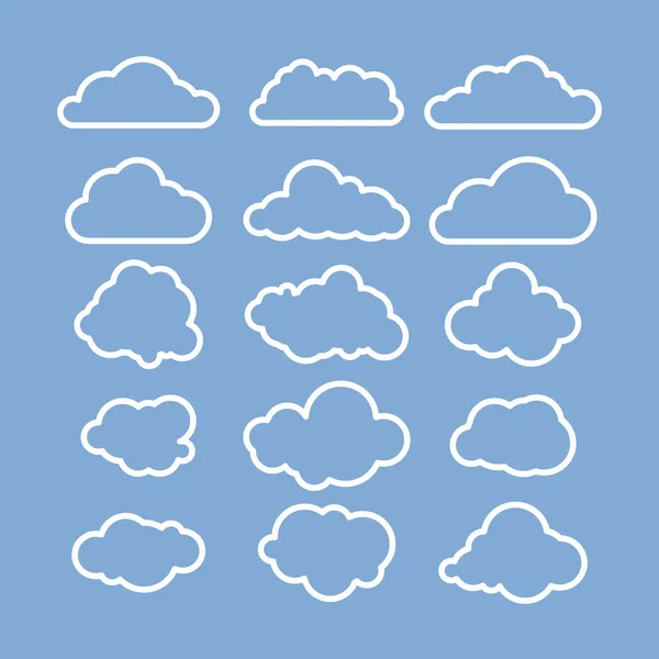 Εικονίδια Σύννεφο Γκρι Μπλε Φόντο Γραμμικό Στυλ Για Εκτύπωση Και — Διανυσματικό Αρχείο