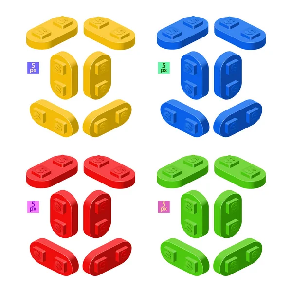Conjunto Kit Construtor Colorido Isometria Elementos Arredondados Clipart Vetorial — Vetor de Stock