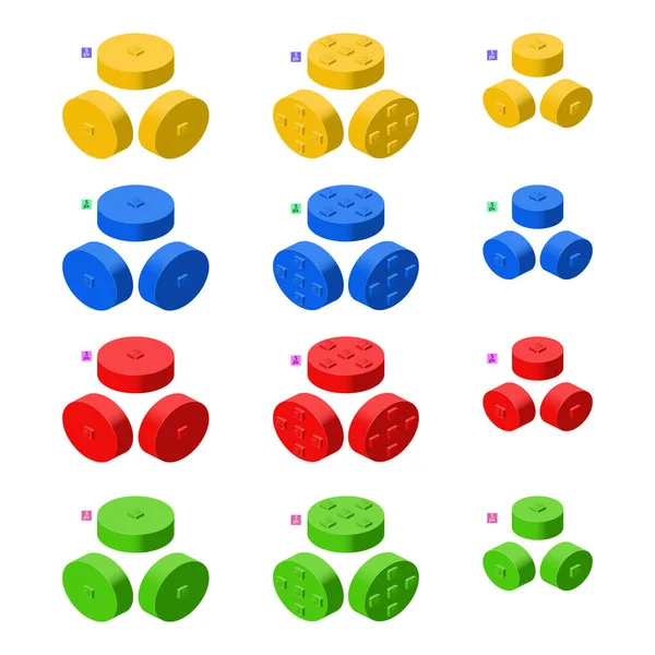 Ensemble Kit Constructeur Coloré Isométrie Eléments Cylindriques Clipart Vectorielle — Image vectorielle