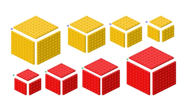 Ensemble Kit Constructeur Coloré Isométrie Éléments Carrés Différentes Tailles Clipart — Image vectorielle