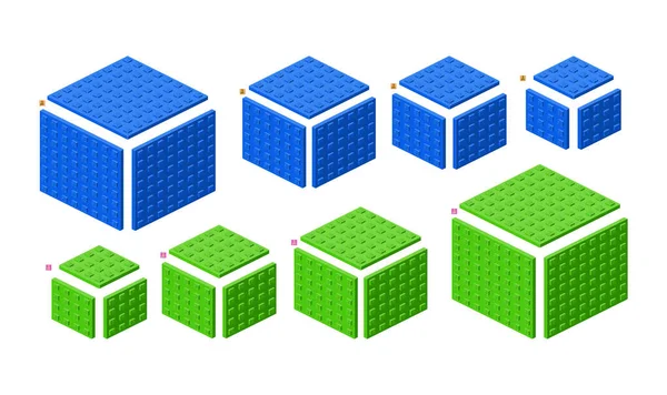 Ensemble Kit Constructeur Coloré Isométrie Éléments Carrés Différentes Couleurs Clipart — Image vectorielle