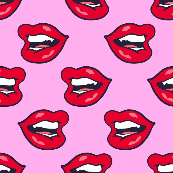 Patroon van vrouwelijke lippen in pop art stijl voor print en design. Vectorillustratie. — Stockvector