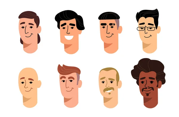 Набор Цветных Мужских Аватаров Карикатурном Стиле Печати Обозначения Веб Сайтов — стоковый вектор