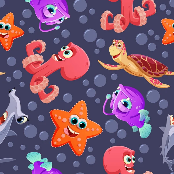 Bright Pattern Sea Animals Cartoon Style Print Design Vector Clipart — Stok Vektör