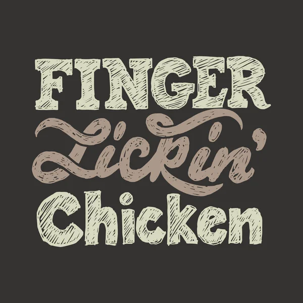 Chalk Lettering Blackboard Chicken Licking Fingers Menu Idea Restaurants Cafes — Vettoriale Stock